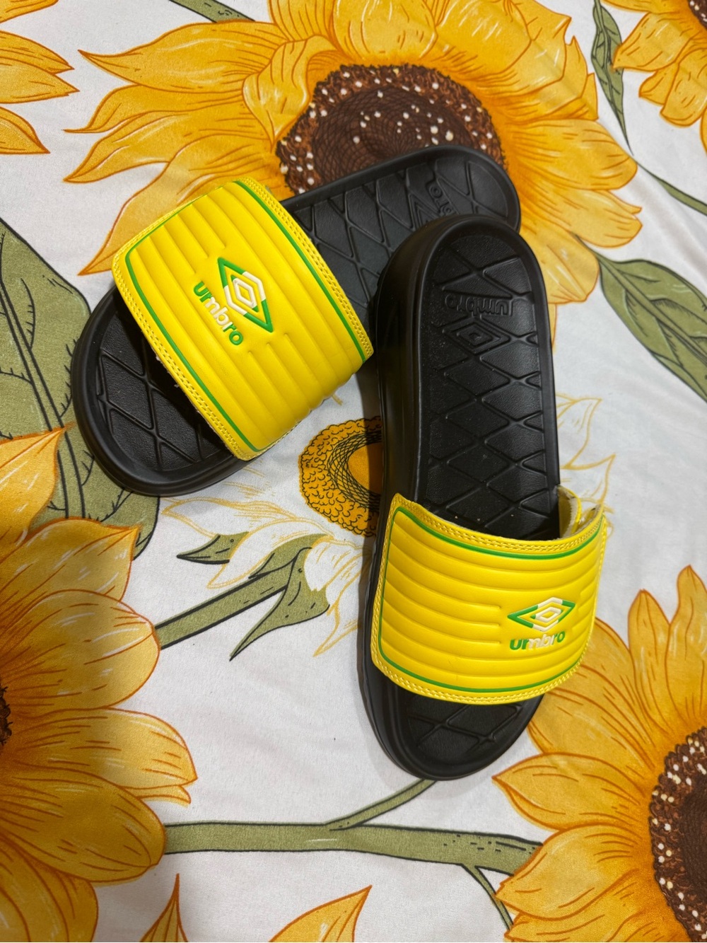 Brazilian Umbro Yellow & Green with Black soles Slides  with Green Logo